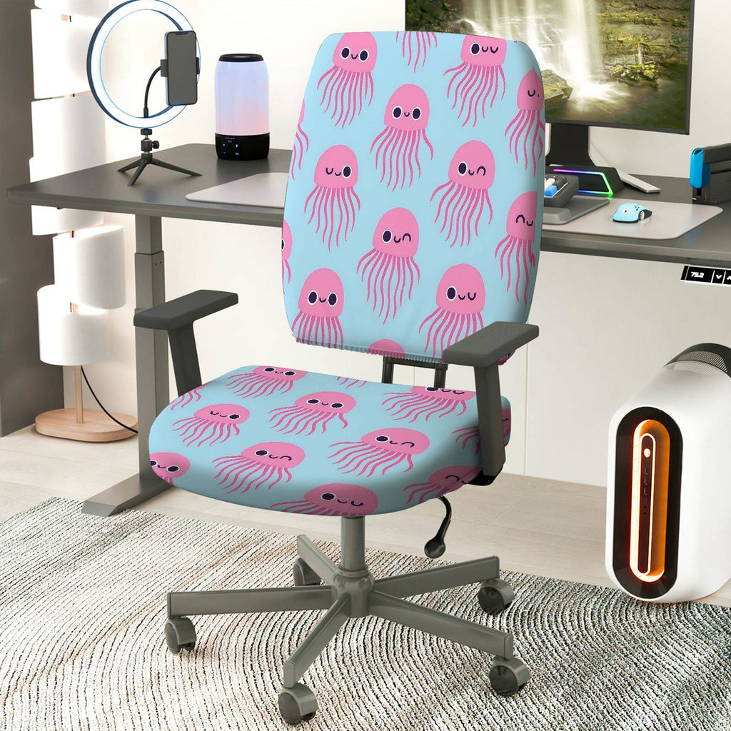 2-Piece Cute Jellyfish Pink Blue  Computer Chair Cover Set, Seat and Backrest
