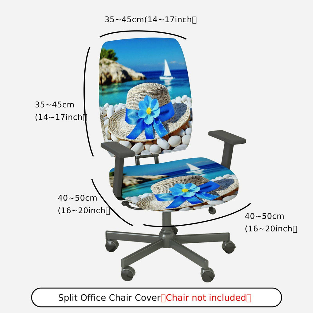 2-Piece Nautical Beach Hat Flower Sailboat Seaside  Computer Chair Cover Set, Seat and Backrest