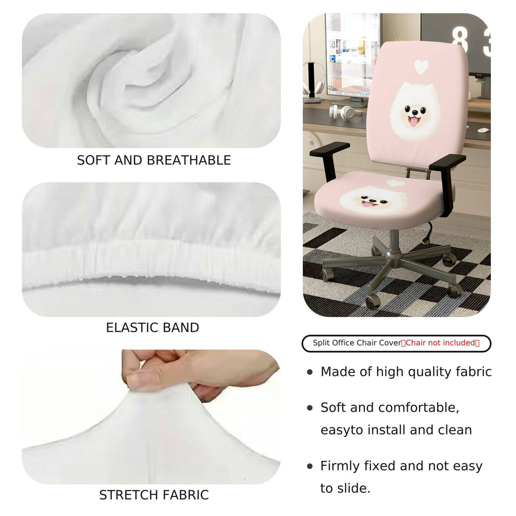 2-Piece Cute Dog Heart Pink Print  Computer Chair Cover Set, Seat and Backrest