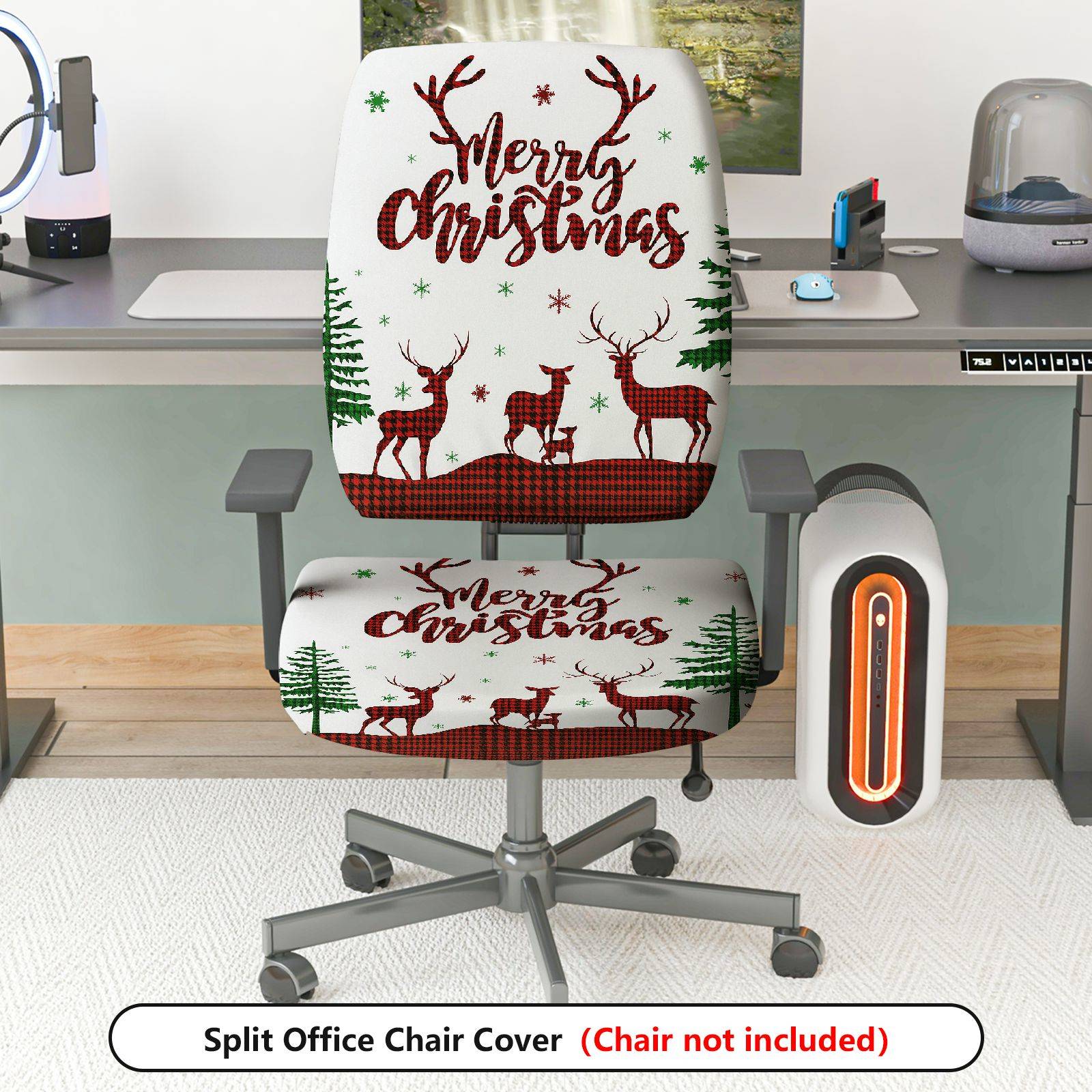 2-Piece Christmas Reindeer Festive Decorative Holiday Winter  Computer Chair Cover Set, Seat and Backrest