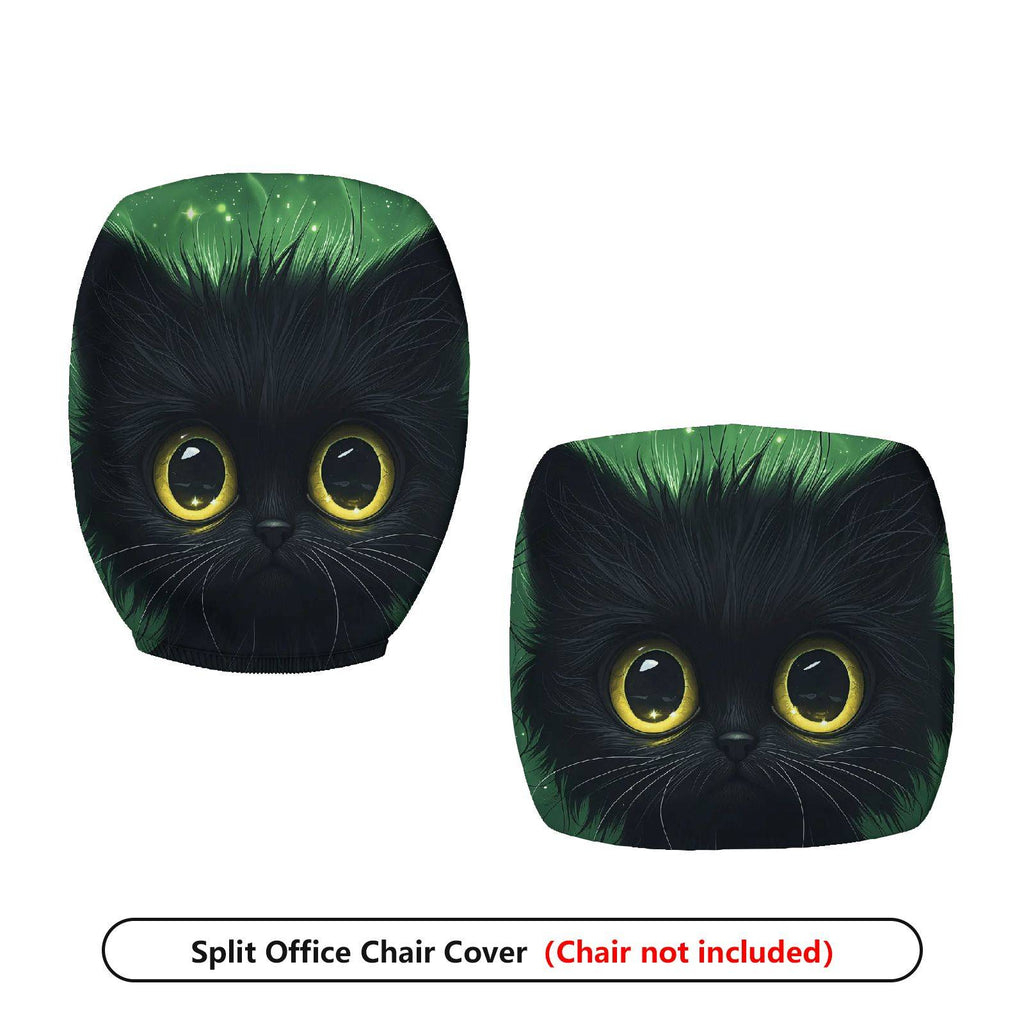 2-Piece Cute Black Cat Green Artistic Vibrant Halloween  Computer Chair Cover Set, Seat and Backrest