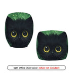 2-Piece Cute Black Cat Green Artistic Vibrant Halloween  Computer Chair Cover Set, Seat and Backrest