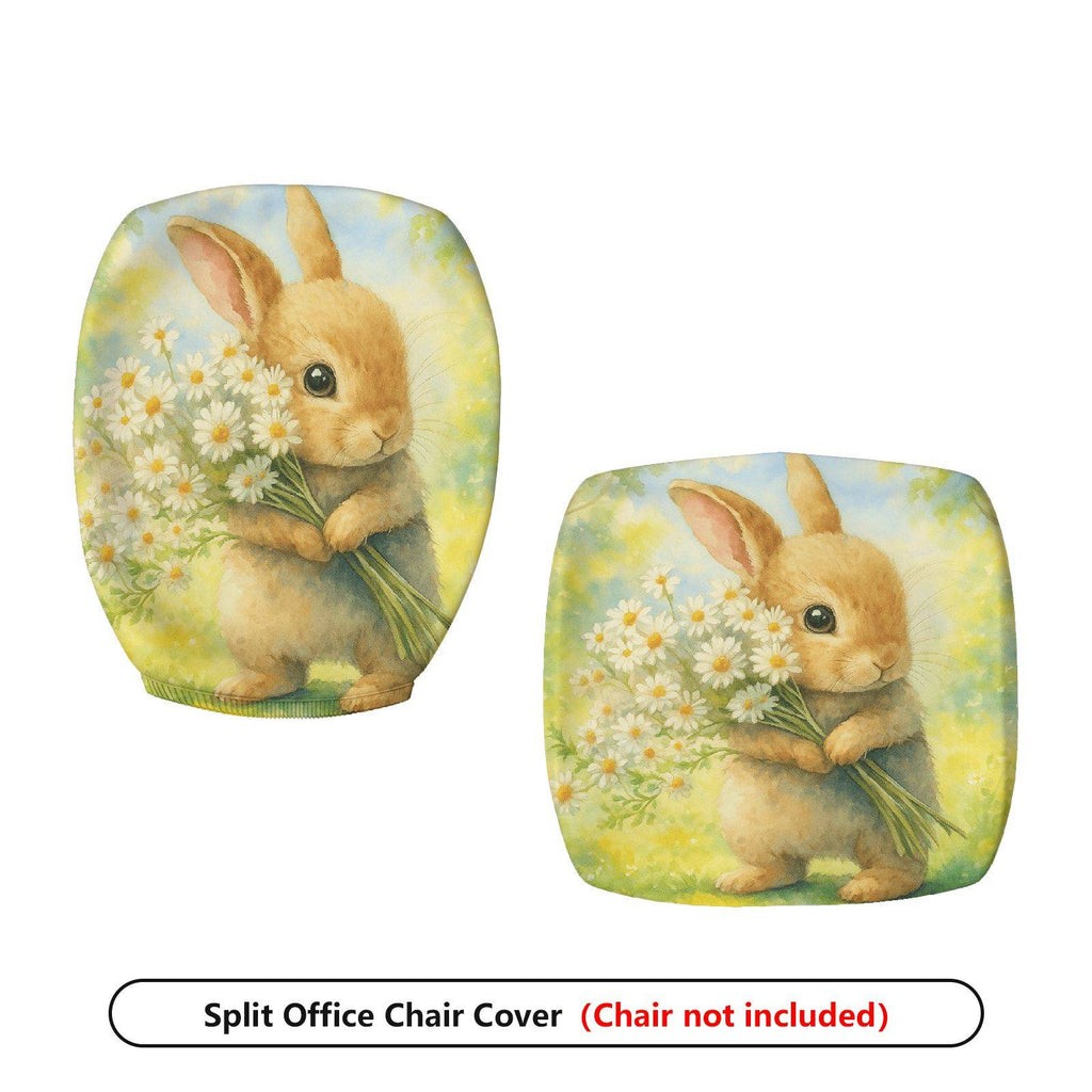 2-Piece Cute Bunny Daisy Floral Spring Summer  Computer Chair Cover Set, Seat and Backrest