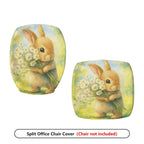 2-Piece Cute Bunny Daisy Floral Spring Summer  Computer Chair Cover Set, Seat and Backrest