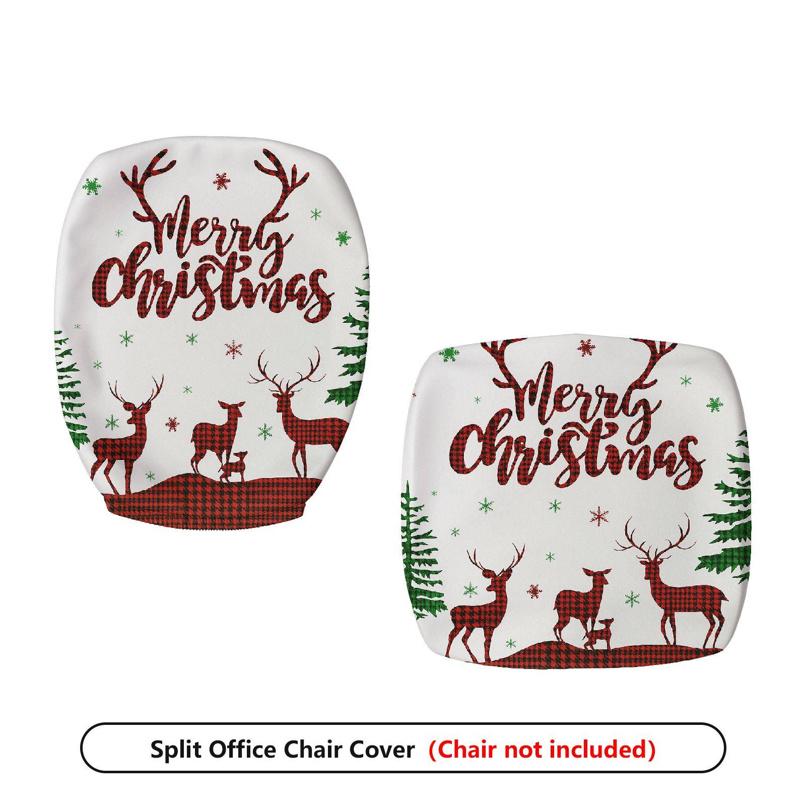 2-Piece Christmas Reindeer Festive Decorative Holiday Winter  Computer Chair Cover Set, Seat and Backrest
