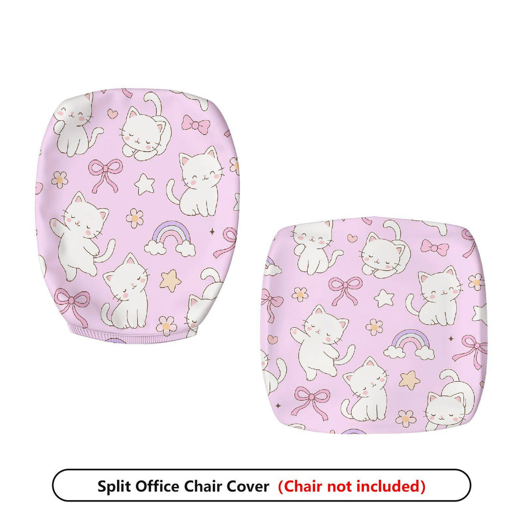 2-Piece Pink Cat Rainbow Bow Star  Computer Chair Cover Set, Seat and Backrest