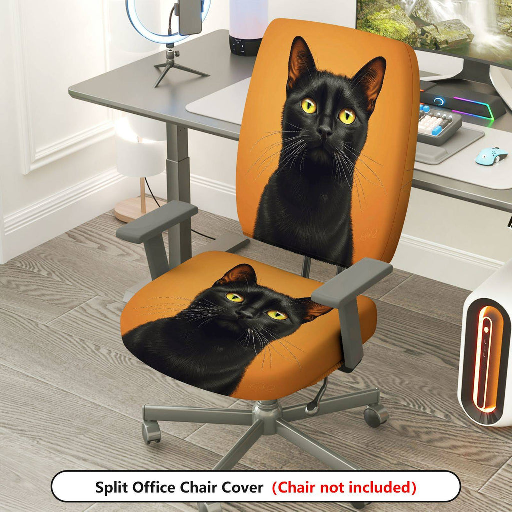 2-Piece Black cat animal portrait art stylish  Computer Chair Cover Set, Seat and Backrest