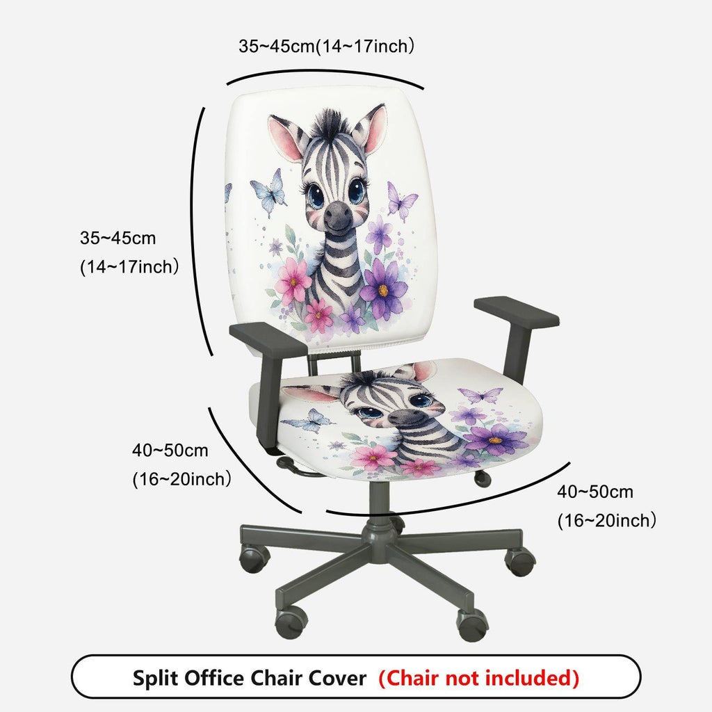 2-Piece Zebra Flower Butterfly Cute  Computer Chair Cover Set, Seat and Backrest
