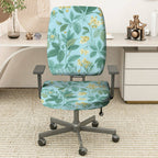 2-Piece Floral Green Yellow Botanical Pattern  Computer Chair Cover Set, Seat and Backrest