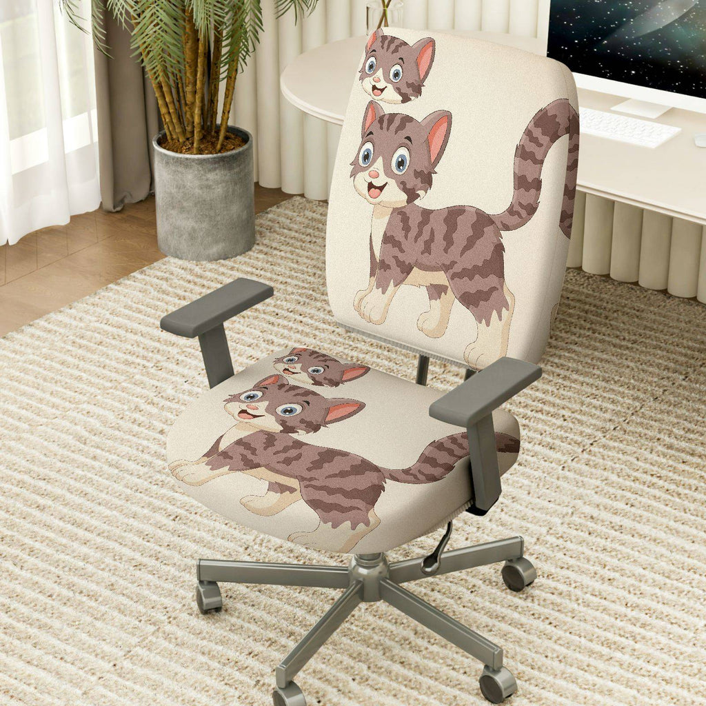 2-Piece Cute Cat Pattern Animal  Computer Chair Cover Set, Seat and Backrest