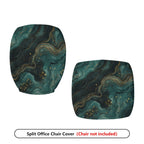 2-Piece Abstract Marble Gold Green Swirl Hypnotic  Computer Chair Cover Set, Seat and Backrest