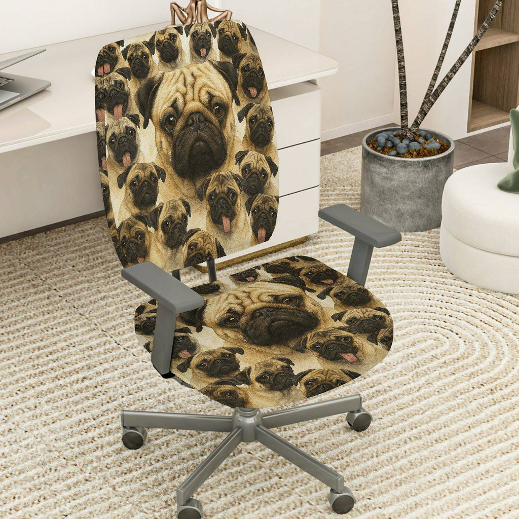 2-Piece Pug Dog Animal Print Cute Funny  Computer Chair Cover Set, Seat and Backrest