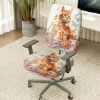 2-Piece Cute Floral Cat Animal Art  Computer Chair Cover Set, Seat and Backrest