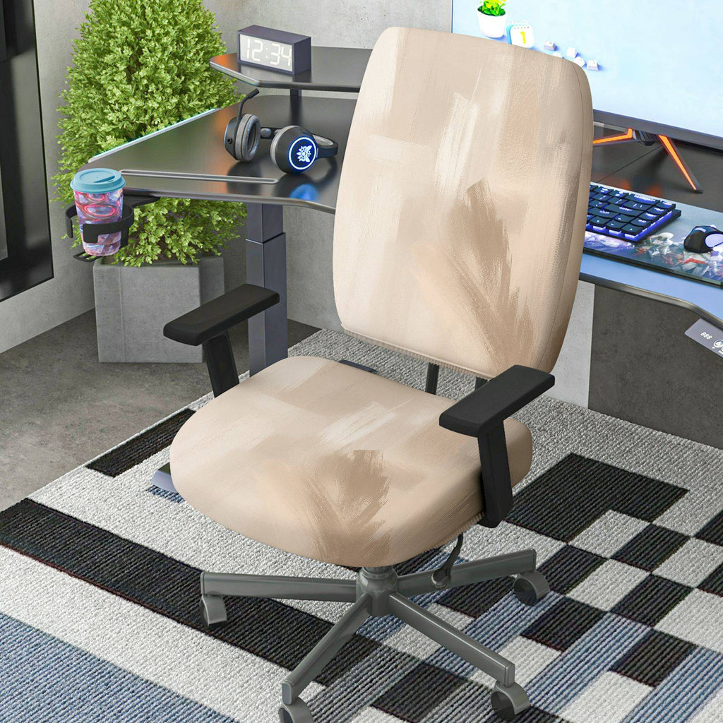 2-Piece Abstract Modern Neutral Beige Swirl  Computer Chair Cover Set, Seat and Backrest