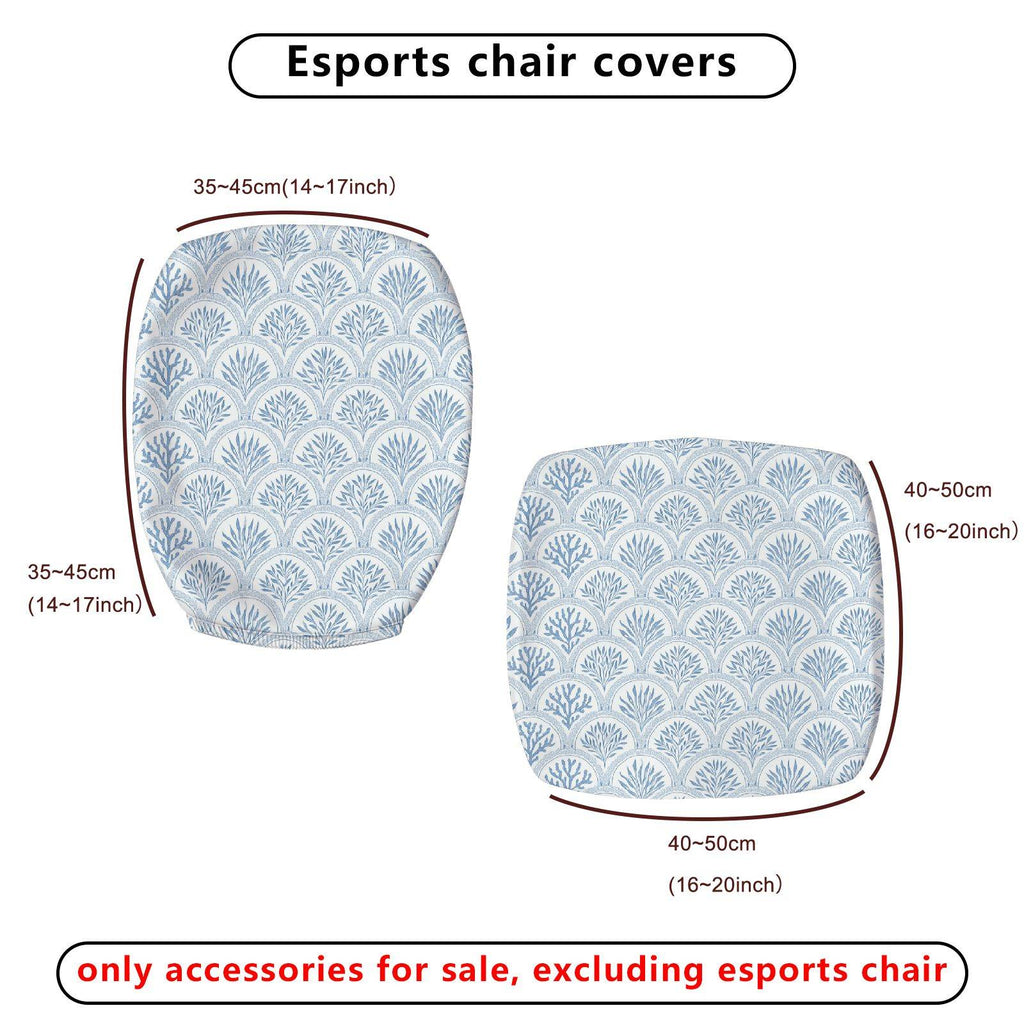 2-Piece Abstract Art Navy Geometric Coral Ocean  Computer Chair Cover Set, Seat and Backrest