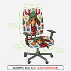 2-Piece Christmas Reindeer Dog Green Hat Festive Gift  Computer Chair Cover Set, Seat and Backrest