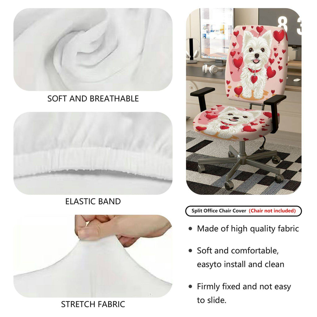 2-Piece Cute Valentine Dog Heart Love Romantic  Computer Chair Cover Set, Seat and Backrest