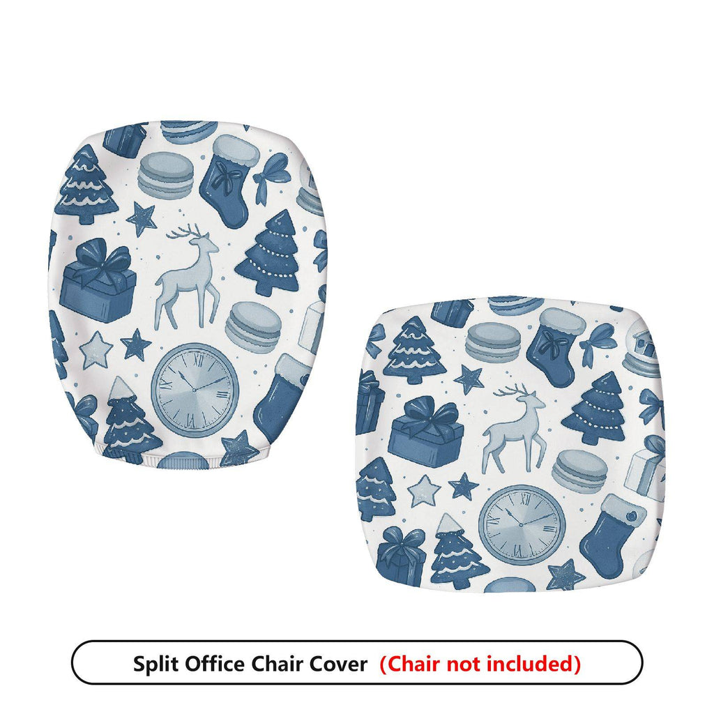 2-Piece Christmas Reindeer Clock Gift Tree Stocking  Computer Chair Cover Set, Seat and Backrest