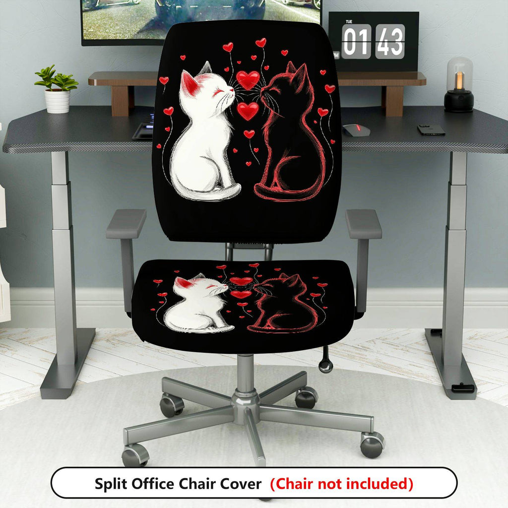 2-Piece Romantic Cats Love Hearts Valentine  Computer Chair Cover Set, Seat and Backrest