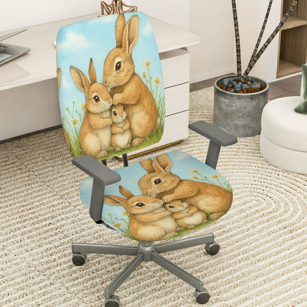 2-Piece Cute Rabbit Family Spring Pastoral Nature Art  Computer Chair Cover Set, Seat and Backrest