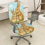 2-Piece Cute Rabbit Family Spring Pastoral Nature Art  Computer Chair Cover Set, Seat and Backrest