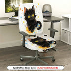 2-Piece Cute Black Cat Art  Computer Chair Cover Set, Seat and Backrest