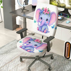 2-Piece Cute Elephant Flower Butterfly  Computer Chair Cover Set, Seat and Backrest
