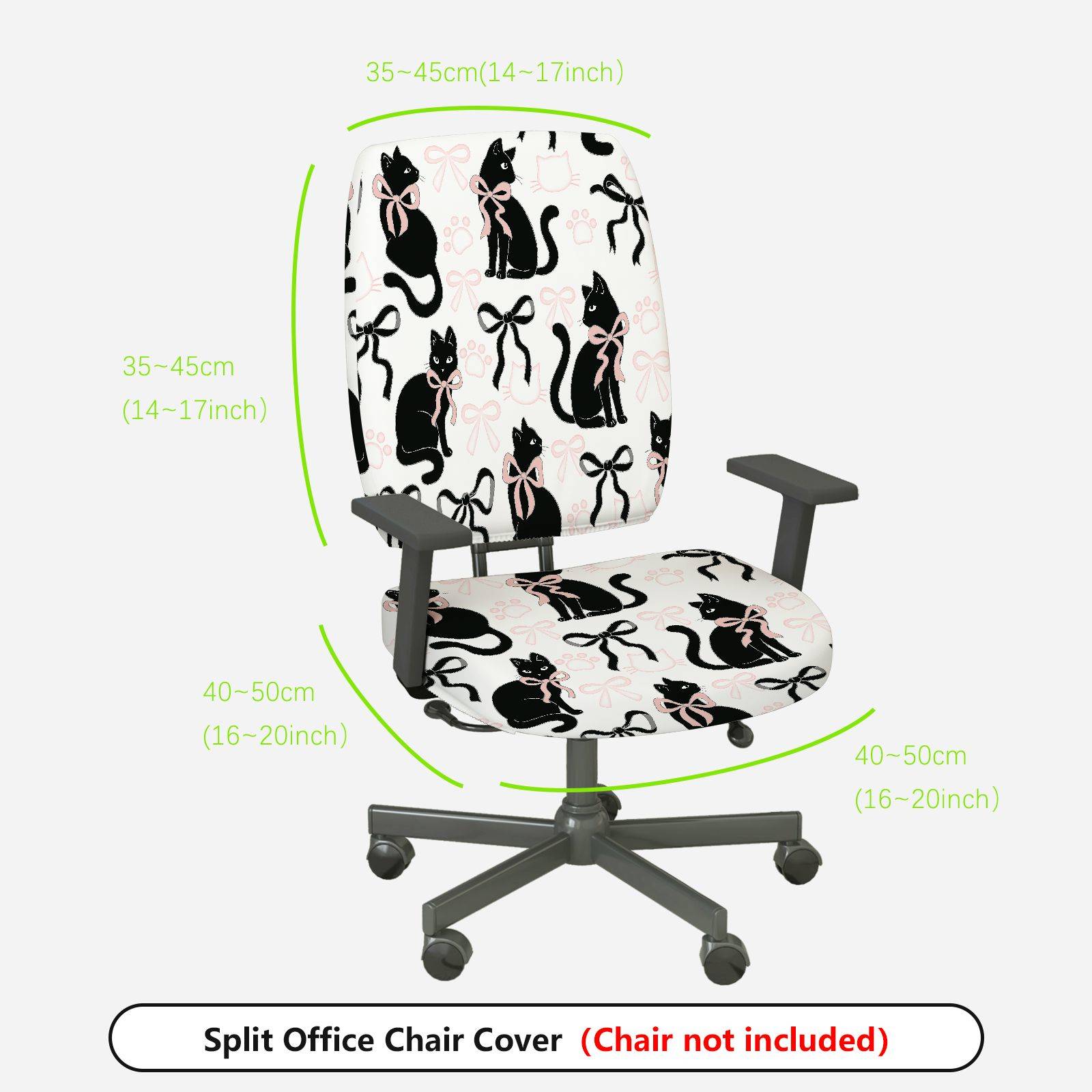 2-Piece Black cat bow paw print  Computer Chair Cover Set, Seat and Backrest