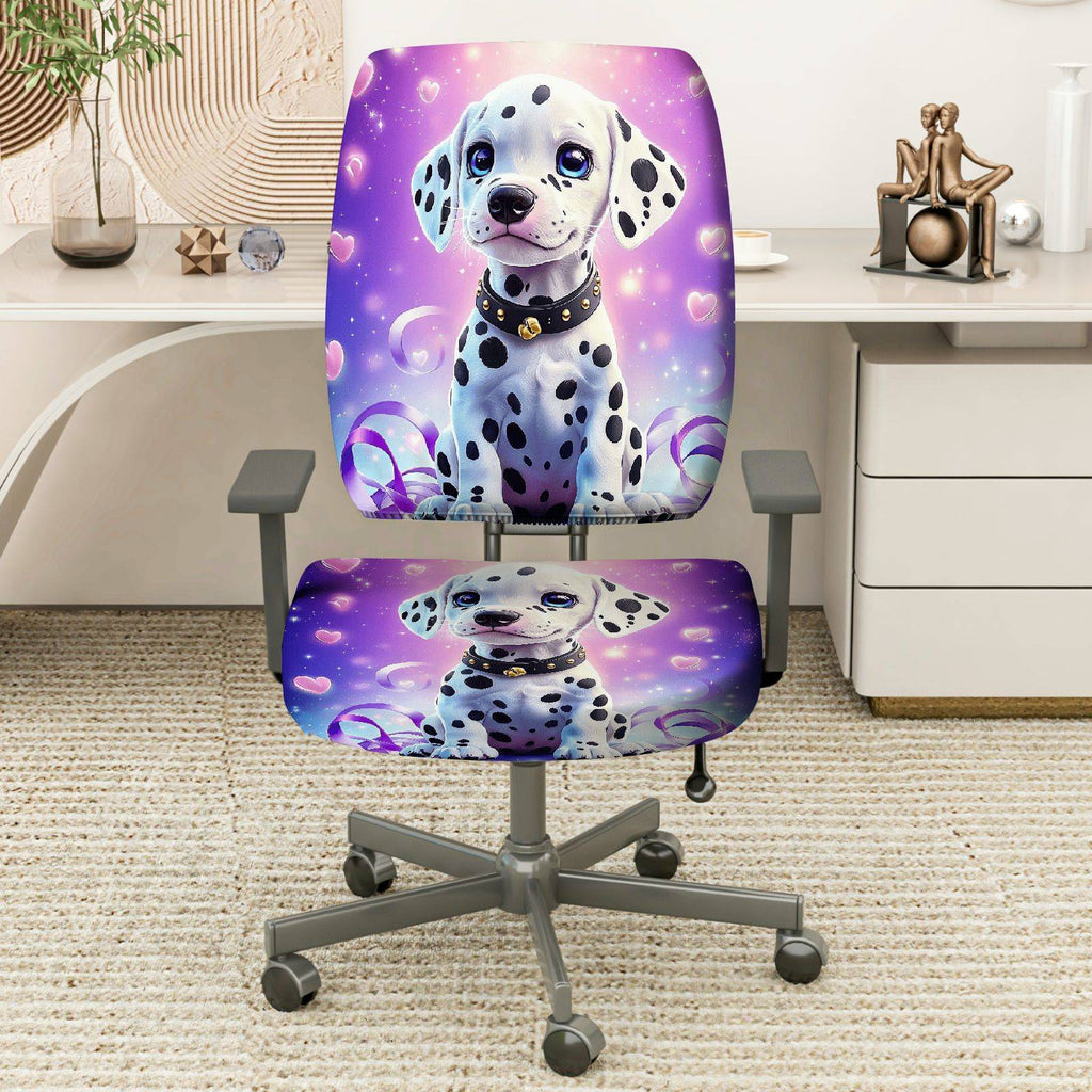 2-Piece Dalmatian Dog Heart Stars Purple  Computer Chair Cover Set, Seat and Backrest