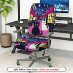 2-Piece Cat Night Street Black White Moonlight  Computer Chair Cover Set, Seat and Backrest