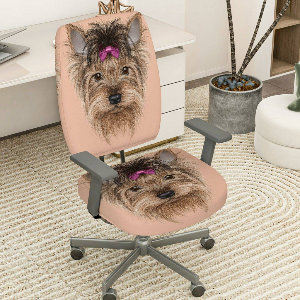 2-Piece Dog Puppy Pet Animal Cute  Computer Chair Cover Set, Seat and Backrest
