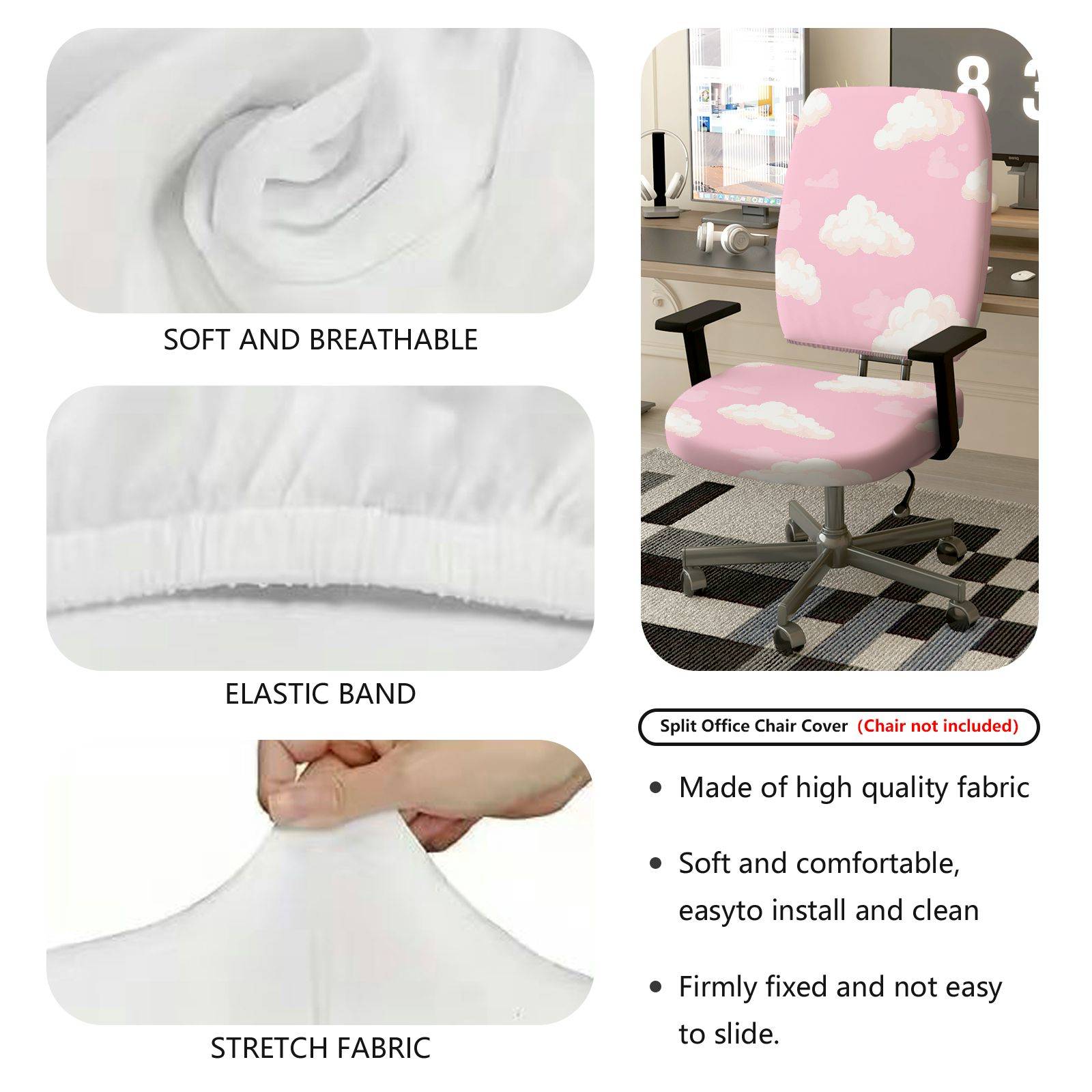 2-Piece Pink Cloud Sky Dreamy Cute Pastel  Computer Chair Cover Set, Seat and Backrest