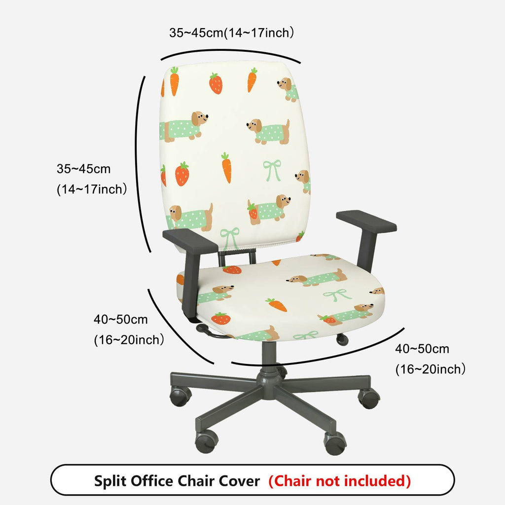 2-Piece Dog Strawberry Carrot Bow  Computer Chair Cover Set, Seat and Backrest