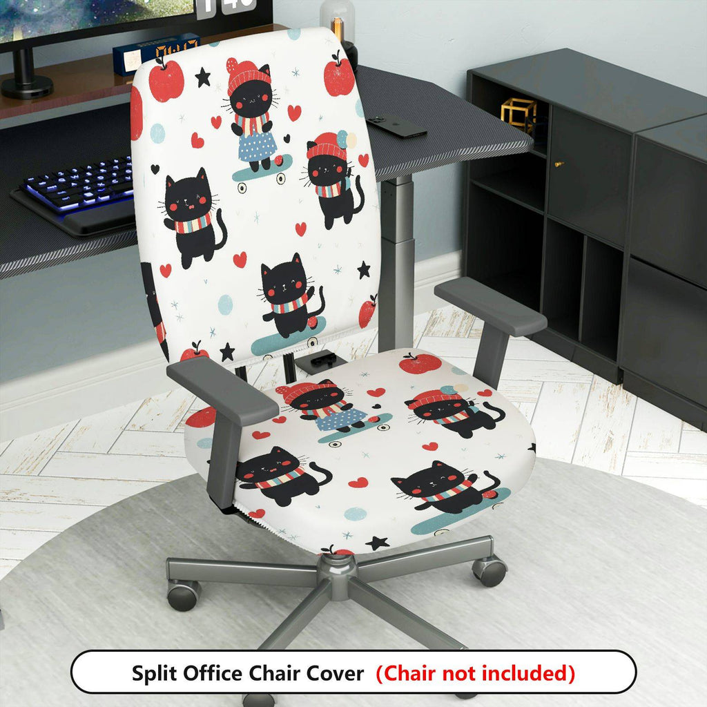 2-Piece Cute Cat Heart Red Winter  Computer Chair Cover Set, Seat and Backrest