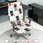 2-Piece Cute Cat Heart Red Winter  Computer Chair Cover Set, Seat and Backrest