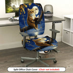 2-Piece Cat Reading Moon Night Starry Swing  Computer Chair Cover Set, Seat and Backrest