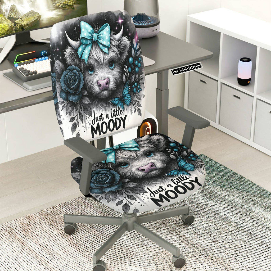 2-Piece Stylish Animal Flower Butterfly Bow Text  Computer Chair Cover Set, Seat and Backrest