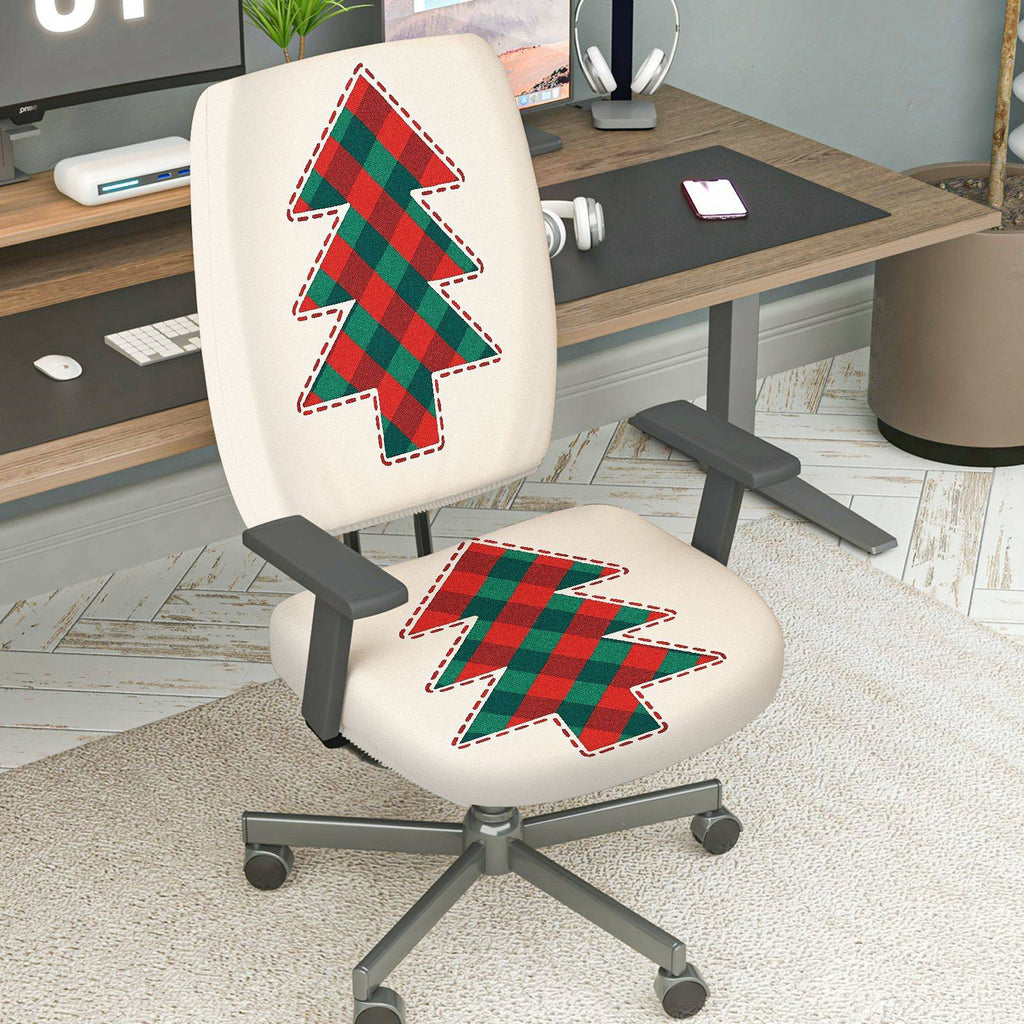 2-Piece Christmas plaid tree pattern holiday decoration  Computer Chair Cover Set, Seat and Backrest