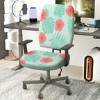 2-Piece Tropical Flower Leaf Pattern Green Pink  Computer Chair Cover Set, Seat and Backrest