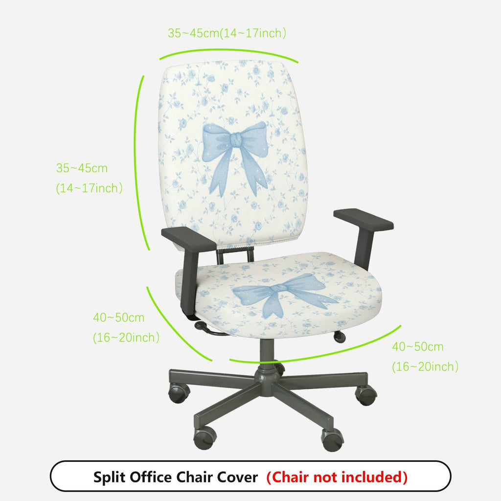 2-Piece Floral Bowknot Pattern Blue White Cute  Computer Chair Cover Set, Seat and Backrest