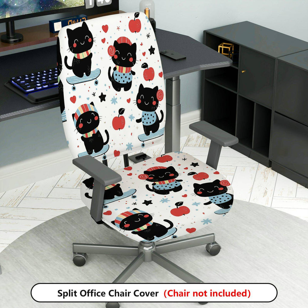 2-Piece Cute Cat Apple Heart Star  Computer Chair Cover Set, Seat and Backrest