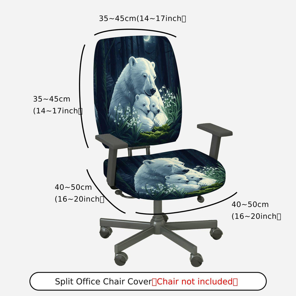 2-Piece Polar Bear Family Forest Night Scandinavian Christmas  Computer Chair Cover Set, Seat and Backrest
