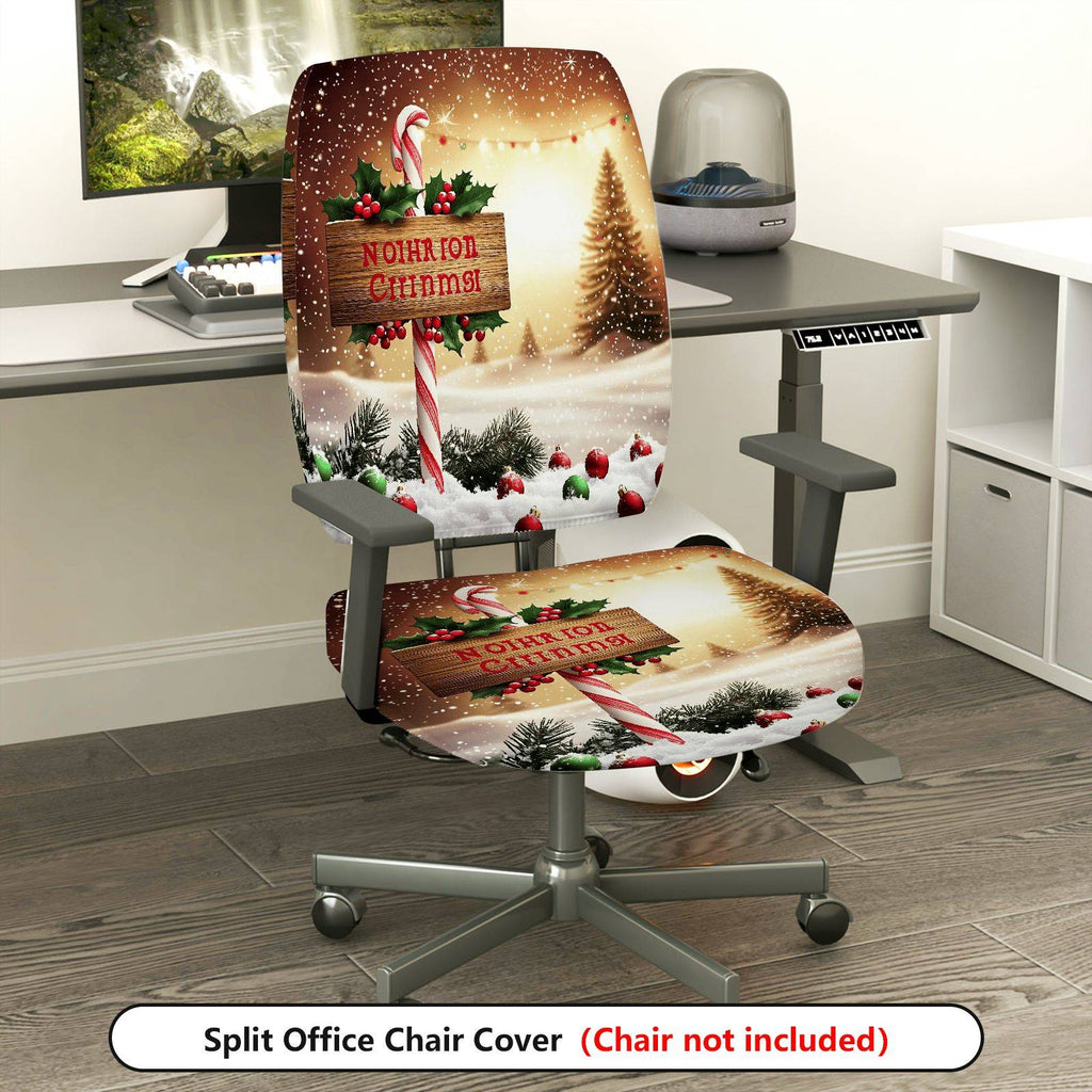 2-Piece Christmas Snowflake Candy Cane Holly Tree  Computer Chair Cover Set, Seat and Backrest