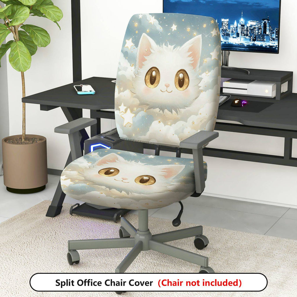 2-Piece Cute Cat Star Cloud Sky  Computer Chair Cover Set, Seat and Backrest