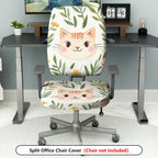 2-Piece Cute Cat Floral Leaf Decorative Universal  Computer Chair Cover Set, Seat and Backrest