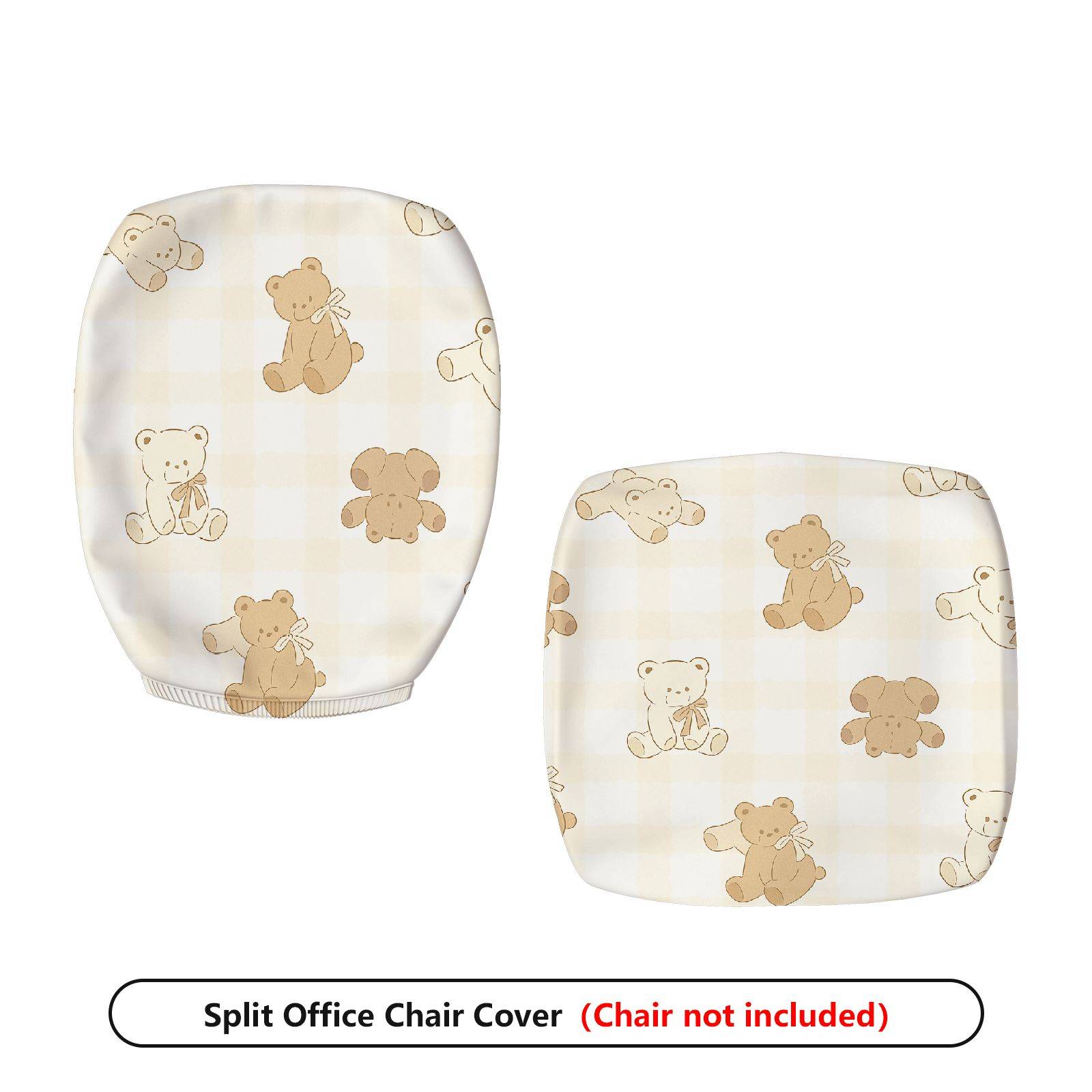 2-Piece Cute Bear Pattern Cozy Stylish Fun  Computer Chair Cover Set, Seat and Backrest