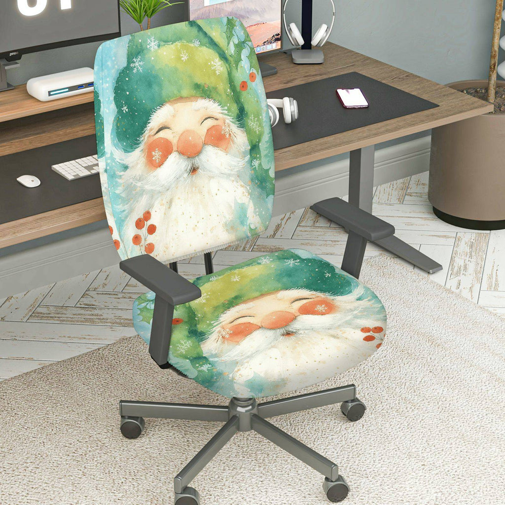 2-Piece Christmas Winter Santa Claus Snowflakes Festive Decorative  Computer Chair Cover Set, Seat and Backrest