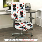 2-Piece Cute Skating Cat Apple Pattern  Computer Chair Cover Set, Seat and Backrest