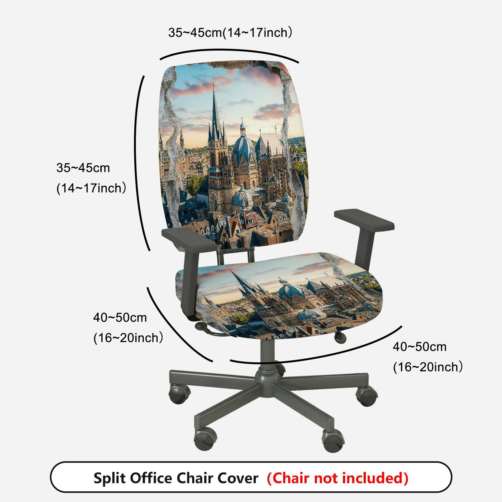 2-Piece Cathedral Landscape Architecture Travel Art  Computer Chair Cover Set, Seat and Backrest
