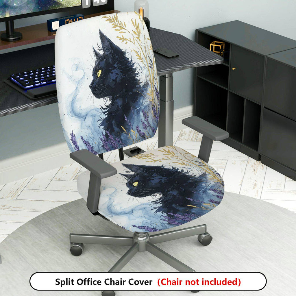 2-Piece Black Cat Gothic Mysterious Art Halloween  Computer Chair Cover Set, Seat and Backrest